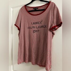 Ralph Lauren Striped Logo Tee | Red & White | Size 2x